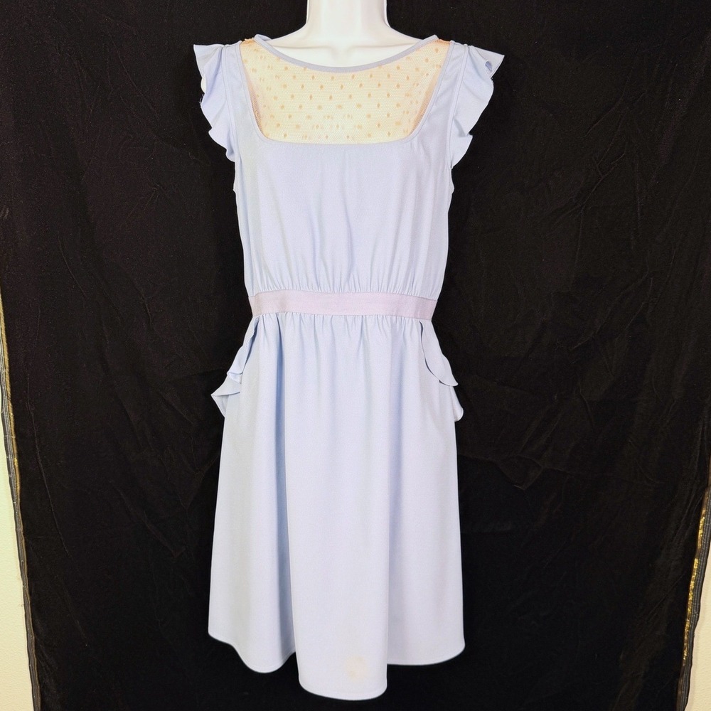 RED Valentino Light Blue Point d'Esprit Mesh Ruffle Pocket Dress Size 46 (US 10)